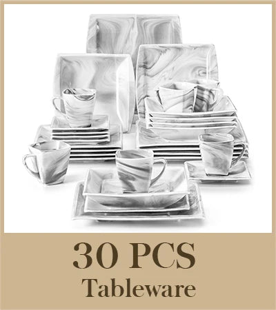 MALACASA 30/60PCS Marble Grey Porcelain Tableware Dinnerware Set with Dessert/Soup/Dinner Plate/Cup/Saucer