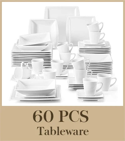 MALACASA 30/60PCS Marble Grey Porcelain Tableware Dinnerware Set with Dessert/Soup/Dinner Plate/Cup/Saucer